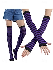 abordables Accessoires-Ensembles de chaussettes et gants à rayures montantes Mardi Gras pour femmes plusieurs couleurs design amusant et coloré parfaits pour le carnaval et les bals masqués