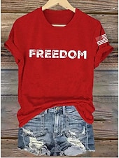  חולצת נשים פטריוטית ליום העצמאות עם גרפיקה של דגל וינטג' סגנון קלאסי קצרה בשרוולים צוואר עגול רגילה הדפס יומי סופי שבוע כחול שחור לבן אדום אפור קיץ אביב