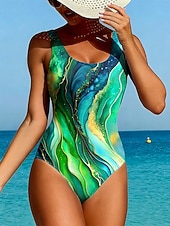economico Costumi interi-Per donna Costumi da bagno Intero Taglio alto Costume da bagno Abbigliamento da Spiaggia Estate Grafico Geometrico Collo a U Senza Maniche Costumi da bagno
