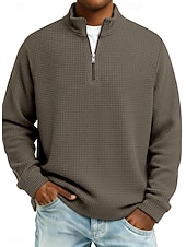abordables Camiseta de punto gofre-Hombre Camiseta de punto gofre camiseta Casual Exterior Cuello Mao Cremallera de un cuarto Manga Larga Moda Moderno Color sólido Con Texturas De Punto Otoño Primavera &amp; Otoño Otoño invierno Ajuste