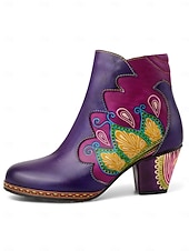 Χαμηλού Κόστους Γυναικεία παπούτσια-Γυναικεία Καρναβαλικά Μπότες Μπλέ Mardi Gras με Μπλοκ Τακούνι - Ποιότητα Δερμάτινη δέρμα Κεντημένο Vintage Λαογραφικό Στυλ Υποστηρικτικά Τακούνια για Παρελάσεις Κοστούμια Καθημερινή Χρήση και