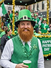 お買い得  アクセサリー-男性用の聖パトリックの日のレプラコーン帽子と偽のひげのセット、取り外し可能な偽のひげが付いた緑のアイルランドの衣装のトップハット、柔らかいポリエステル素材、パレード、パーティー、フェスティバルの衣装に使えるマルチカラーオプション