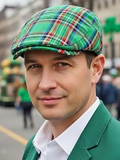 ieftine Accesorii-Șapcă plată în carouri pentru bărbați, cu tematică de Ziua Sfântului Patrick, țesătură din amestec de bumbac și poliester, opțiuni multiple de culoare, pălărie de vânzător de ziare casual și vintage pentru parade, petreceri, festivaluri și sărbători