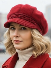 levne Dámské klobouky-Dámská polyesterová čepice z umělé kožešiny, zdobená perlami, dostupná v několika barvách, ideální pro zimní outfity