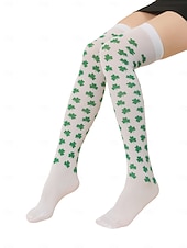 voordelige St. Patrick&amp;#39;s Day-Damessokken in St. Patrick's Day-groen, tot de knie, met klavertje vier – perfect voor feestelijke gelegenheden en de feestdagen.