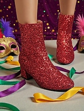 お買い得  女性の靴-ウィメンズ マルディグラ ピンク グリッター 膝丈ブーツ ブロックヒール付き - きらめく、大胆なファッションステートメント、カーニバル、フェスティバル、コスチュームパーティーに最適