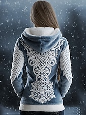 お買い得  バイキングのトップ-女性用 プルオーバー フーディー スウェットシャツ プリント フロントポケット グラフィック ヴィンテージ カジュアル ボヘミアン 長袖 フード付き レギュラートップス カジュアル ストリート 日常着 ブルー ブラック 春 秋 冬