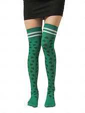 voordelige St. Patrick&amp;#39;s Day-Damessokken in St. Patrick's Day-groen, tot de knie, met klavertje vier – perfect voor feestelijke gelegenheden en de feestdagen.