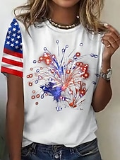 economico Magliette Giorno dell’Indipendenza-Giorno dell'Indipendenza Maglietta Patriottica da Donna Stampa Grafica Bandiera Stile Vintage Classico Manica Corta Collo Rotondo Regular Tops Giornaliero Weekend Stampa Nera Bianca Estate Primavera