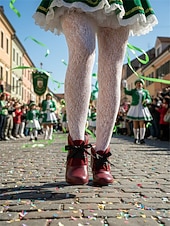 tanie Dzień Świętego Patryka-Damskie zielone, sznurowane botki do kostki z ozdobnym kokardką – stylowe i vintage na parady, uroczystości i festyny z okazji Dnia Świętego Patryka