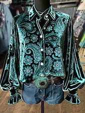 preiswerte Blumenblusen-Damen Hemd Blumen Grafik Paisley-Muster Elegant Stilvoll Modern Langarm Hemdkragen Normale Oberteile Täglich Arbeit Party-Abendmode Blau Schwarz Rote Sommer Frühling Herbst Winter