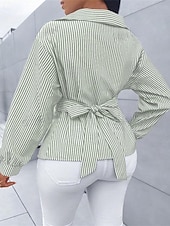 preiswerte Streifen- und geometrische Blusen-Damen Bluse Elegante Oberteile Gerafft Knöpfe Druck Einfach Gestreift Elegant Vintage Täglich Langarm Hemdkragen Normale Oberteile Täglich Arbeit Ferien Schwarz Rosa Himmelblau Grün Sommer Frühling