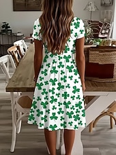 cheap St Patrick's Dresses-St. Patrick's Day Women's Mini Dress T Shirt Dress Tee Dress Sundress A Line Dress Vacation Casual Boho Beach Going out Regular Fit Floral Graphic Clover Short Sleeve V Neck Light Green