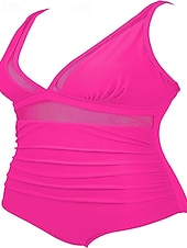 Χαμηλού Κόστους Ενός τεμαχίου-Γυναικεία Μαγιό Ενα κομμάτι Μπικίνι Σορτσάκια Μαγιό Δίχτυ Εξώπλατο Διακοπές Ρούχα παραλίας Συμπαγές Χρώμα Λαιμόκοψη V Αμάνικο Μαγιό