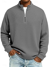 abordables Camiseta de punto gofre-Hombre Camiseta de punto gofre camiseta Casual Exterior Cuello Mao Cremallera de un cuarto Manga Larga Moda Moderno Color sólido Con Texturas De Punto Otoño Primavera &amp; Otoño Otoño invierno Ajuste