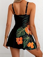 levne Jednodílné-Dámské jednodílné plavky s sukní plážové oblečení na dovolenou květinový grafický za krk bez rukávů plavky