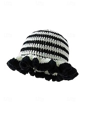 お買い得  アクセサリー-女性用クロシェラッフルバケットマルディグラハット – カーニバル、コスチュームパーティー、ボヘミアンシックスタイル用の多色レインボーニットフェスティバルキャップ