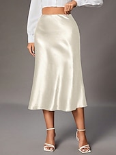 Недорогие Юбки-Жен. Элегантный стиль Мода На каждый день Средней длины Завышенная Подол Полотняное плетение Пэчворк Слабоэластичная Повседневные Для улицы Винный Абрикосовый Военно-зеленный Красный Лето