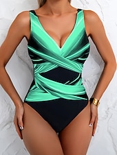 Χαμηλού Κόστους Ολόσωμα μαγιό-Γυναικείο Μαγιό ενός Τεμαχίου Αδυνατιστικό Ραφές Monokini Briefs Έλεγχος Κοιλιάς Ψηλή Μέση Αδύνατο Κομψό Διακοπές Ombre Γραφικό V Neck Άνευ Μανικιών Μαγιό