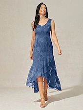  Mujer Vestido maxi Vestido de raso Elegante Floral Sin Mangas Escote en U Wedgewood