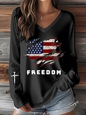  Ziua Independenței Tricou Patrioților pentru Femei Grafic Litera Vintage Stilat Clasic Mâneci Lungi Gât în V Topuri Regulate Zilnice Imprimare Albastru Negru Alb Roșu Vară Primăvară Toamnă Iarnă