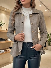 cheap Jackets-Women's Casual Jacket Outdoor Ruffle Solid Color Windproof Fashion Regular Fit Outerwear Long Sleeve Fall Camel S