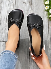 preiswerte Ballerinas für Damen-Damen-Ballerinas aus weichem Kunstleder in Mandelfarbe mit weiter Passform und Schleife – minimalistische Slipper für Büro, Freizeit und Schule