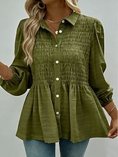 economico Bluse Semplici-Per donna Camicia casual Camicia con Bottoni Blusa Arricciato Bottoni Tinta unica Vacanza Elegante Casual Manica Lunga Collo ripiegato Top corti Quotidiano Spiaggia Ferie Nero Bianco Rosa Verde