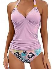 Недорогие Танкини-Жен. Купальники Бикини 2 шт. Смелые купальник Открытая спина Отпуск Одежда для пляжа Цветочный принт НАЙКА НЕКО Без рукавов Купальники