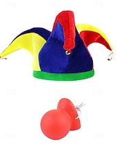 זול אביזרים-כובע ליצן של ג'סטר מרדי גרא ומערכת אף ליצן – מושלם לקרנבל ומסיבות מסכה