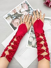 baratos Acessórios-Luvas de cetim de poliéster femininas do Mardi Gras em várias cores design elegante com detalhes em pérolas perfeitas para carnaval e bailes de máscaras