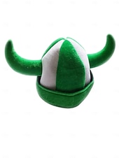billige Tilbehør-Herrehatt i vikinghorn til St. Patricks dag – myk plysjhjelm av kløver, grønt kostymetilbehør til irske parader og fester &amp;festlige feiringer