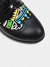 billiga Kvinno skor-Kvinnors Mardi Gras Gröna Snörning Knasiga Mönstrade Klackar Oxford – Färgglad Karneval Stil Perfekt för Festivalfirande Rolig  Vibrant Look