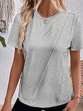 abordables T-shirt uni-Femmes T-shirt Rayé Classique Occasionnel Manche Courte Col ras du cou Hauts Réguliers Quotidien Sortir Week-end Jaune Vin Vert Gris Été Printemps
