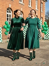  Damskie aksamitne botki sznurowane w kolorze leśnej zieleni – eleganckie botki na obcasie typu „kaczuszek” z ozdobnym kokardką na imprezy z okazji Dnia Świętego Patryka i zimowe festiwale