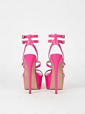 cheap Platform Sandals-Women's Hot Pink Patent Platform Stiletto Heels - Strappy Nightclub Sandals for Sexy Party Looks and Nightlife Glam