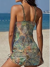 Χαμηλού Κόστους Τανκίνι-Γυναικεία Μαγιό τανκίνι Φούστα Μαγιό Κομψό Διακοπές Φλοράλ Γραφική Λαιμόκοψη V Αμάνικο Μαγιό