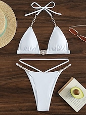 cheap Women's Swimwear-Women's Swimwear 2 Piece Cheeky Swimsuit Backless Vacation Beach Wear Solid Color Halter Neck Sleeveless Bathing Suits