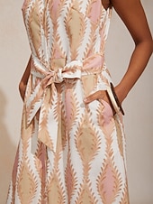  A-Linie Maxikleid Hemdkragen Gürteltasche Urlaub