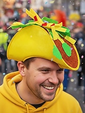 Недорогие Аксессуары-Мужские шляпы Mardi Gras из полиэстера с тематикой еды – забавные дизайны с картошкой фри и тако для карнавала и маскарадных вечеринок