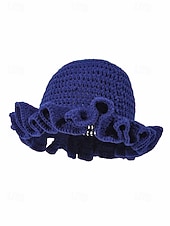 お買い得  アクセサリー-女性用クロシェラッフルバケットマルディグラハット – カーニバル、コスチュームパーティー、ボヘミアンシックスタイル用の多色レインボーニットフェスティバルキャップ