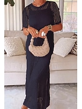 abordables Vestido Sencillo-Mujer Conjunto de vestido Vestido de verano Vestido de cambio Vestido de Tul Elegante Casual Plano Ahuecado Vestido Midi Manga Corta Cuello Barco Exterior Playa Blanco Azul Marino Morado Verano