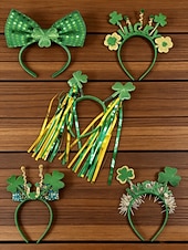  Diademas para el Día de San Patricio para mujer (paquete de 5) - Trébol verde con brillantina &Aros para el pelo con lazo, accesorios festivos para disfraces irlandeses para desfiles y fiestas.