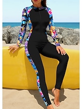 preiswerte One Pieces Rash Guards-Damen Regulär Anti UV Shirt Ganzkörper-Rashguard Badeanzug Blumenmuster Tropisch mit integriertem BH Frontreißverschluss UV-Sonnenschutz vollständige Bedeckung UPF50+ Langarm Handyhülle für das ganze