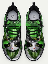  Sneakers da uomo a tema San Patrizio: grafica verde con trifoglio e gatto, comode, perfette per feste di San Patrizio ed eventi divertenti