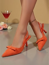 abordables zapatos de tacón con tira-Zapatos de tacón con tira trasera y lazo de ante naranja para mujer: elegantes zapatos de punta puntiaguda para fiestas nocturnas y clubes de Año Nuevo. &amp;celebraciones festivas