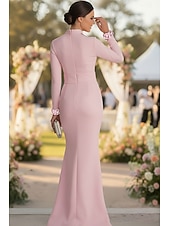baratos Comprimento do chão-Vestido de Convidada de Casamento Sereia Trompete Cauda de Varredura Vestidos Formais Vestido de Festas Vestido da Mãe da Noiva Manga Longa Gola Alta Elegante Formal com Beading Lantejoulas