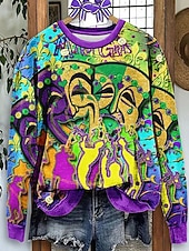 economico Abbigliamento femminile per il Carnevale-Felpa con cappuccio da donna Carnival grafica astratta casual a maniche lunghe collo tondo ampio indumenti casual quotidiani blu viola verde autunno inverno