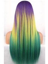 voordelige Parrucche di Carnevale-Carnival Wig Rainbow Straight Long Synthetic Festival Wig Mardi Gras Parade Cosplay Costume Hair for Women