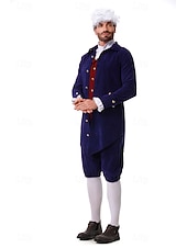 abordables Tenues-250e anniversaire des États-Unis Rococo Baroque Tenues Manches longues George Washington Epoque Coloniale Guerre d'indépendance américaine Déguisement Homme Carnaval Jour de l'indépendance 4 juillet